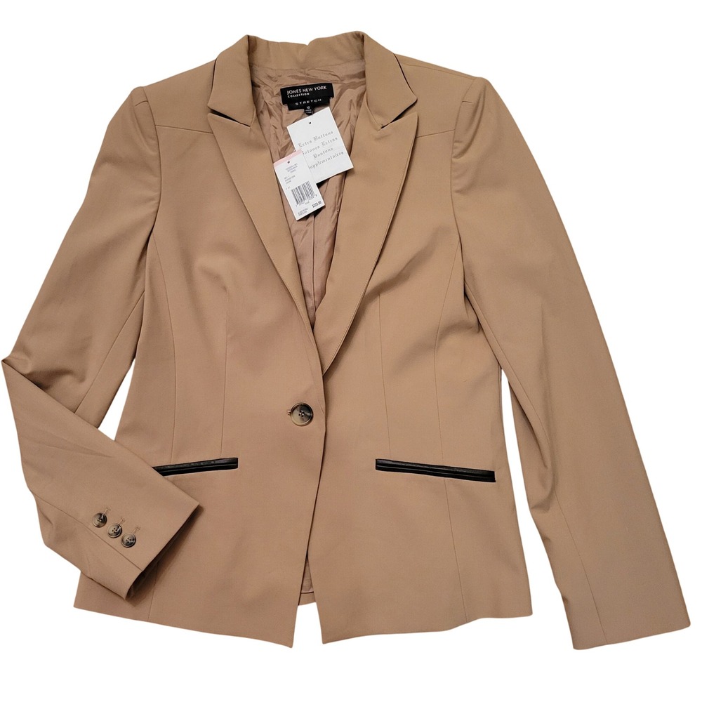 Jones New York 10 Blazer Camel Fitted Stretch Jacket Earthy Granola Preppy Twee
